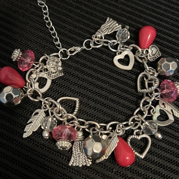 Charm bracelet pink and silver charms. - Picture 3 of 6